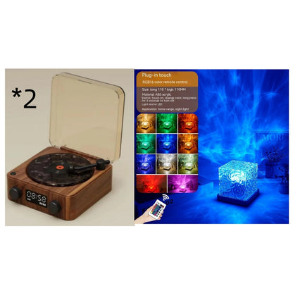 Retro Turntable Speaker Wireless Bluetooth Vinyl Record Player Stereo Sound With White Noise RGB Projection Lamp Effect