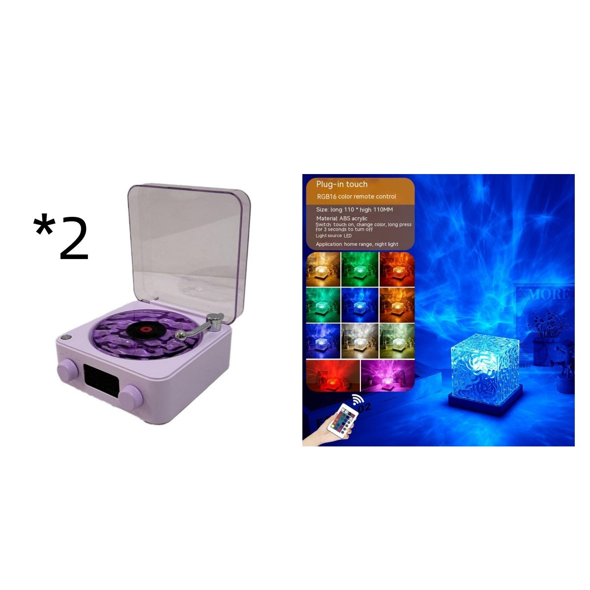 Retro Turntable Speaker Wireless Bluetooth Vinyl Record Player Stereo Sound With White Noise RGB Projection Lamp Effect