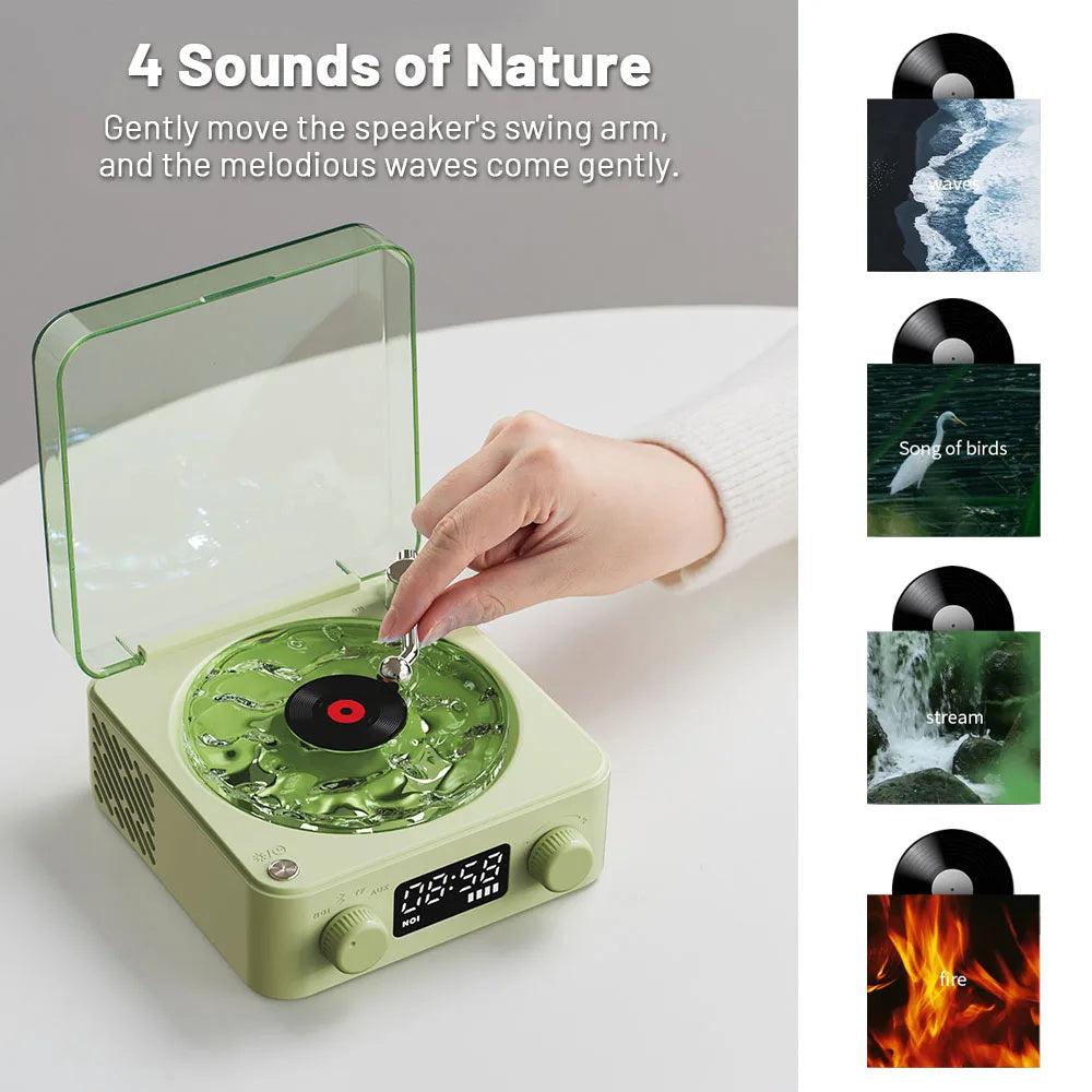 Retro Turntable Speaker Wireless Bluetooth Vinyl Record Player Stereo Sound With White Noise RGB Projection Lamp Effect