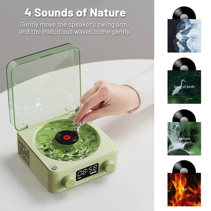 Retro Turntable Speaker Wireless Bluetooth Vinyl Record Player Stereo Sound With White Noise RGB Projection Lamp Effect