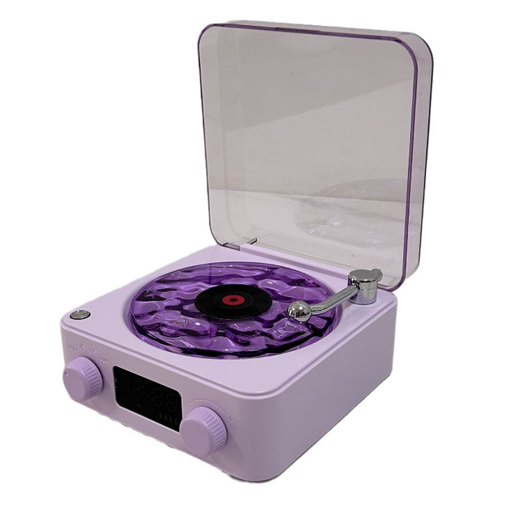 Retro Turntable Speaker Wireless Bluetooth Vinyl Record Player Stereo Sound With White Noise RGB Projection Lamp Effect