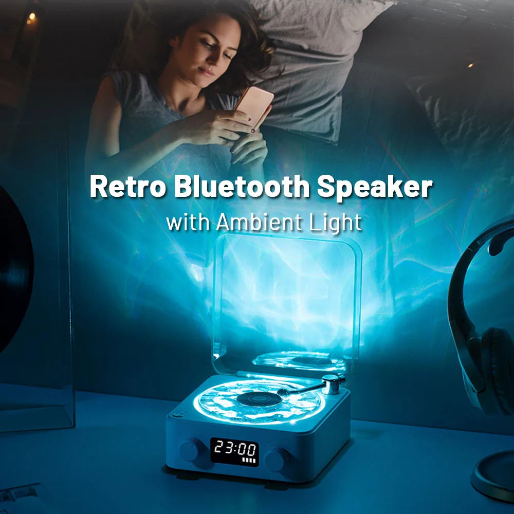 Retro Turntable Speaker Wireless Bluetooth Vinyl Record Player Stereo Sound With White Noise RGB Projection Lamp Effect