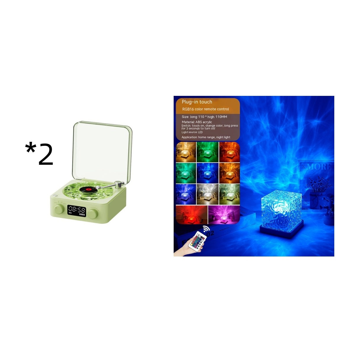 Retro Turntable Speaker Wireless Bluetooth Vinyl Record Player Stereo Sound With White Noise RGB Projection Lamp Effect