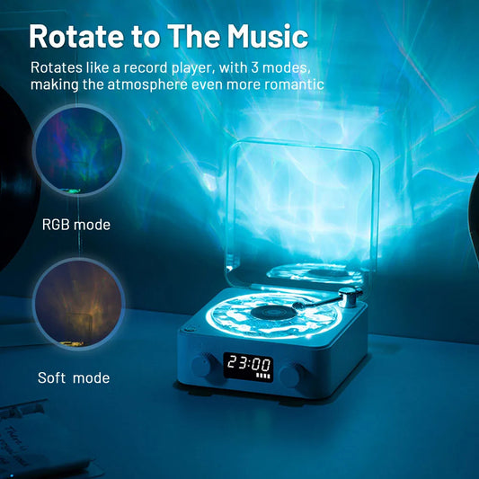 Retro Turntable Speaker Wireless Bluetooth Vinyl Record Player Stereo Sound With White Noise RGB Projection Lamp Effect