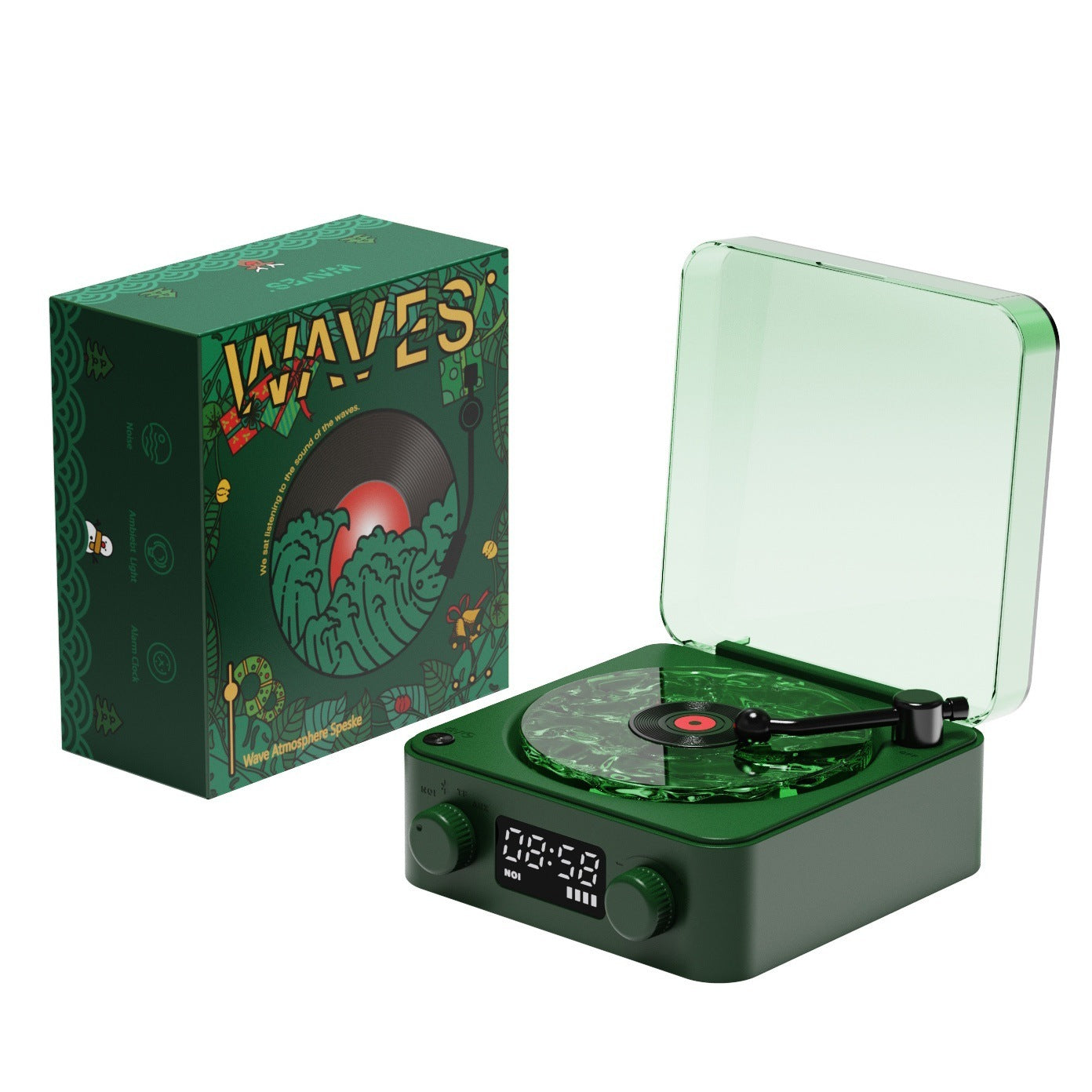 Retro Turntable Speaker Wireless Bluetooth Vinyl Record Player Stereo Sound With White Noise RGB Projection Lamp Effect