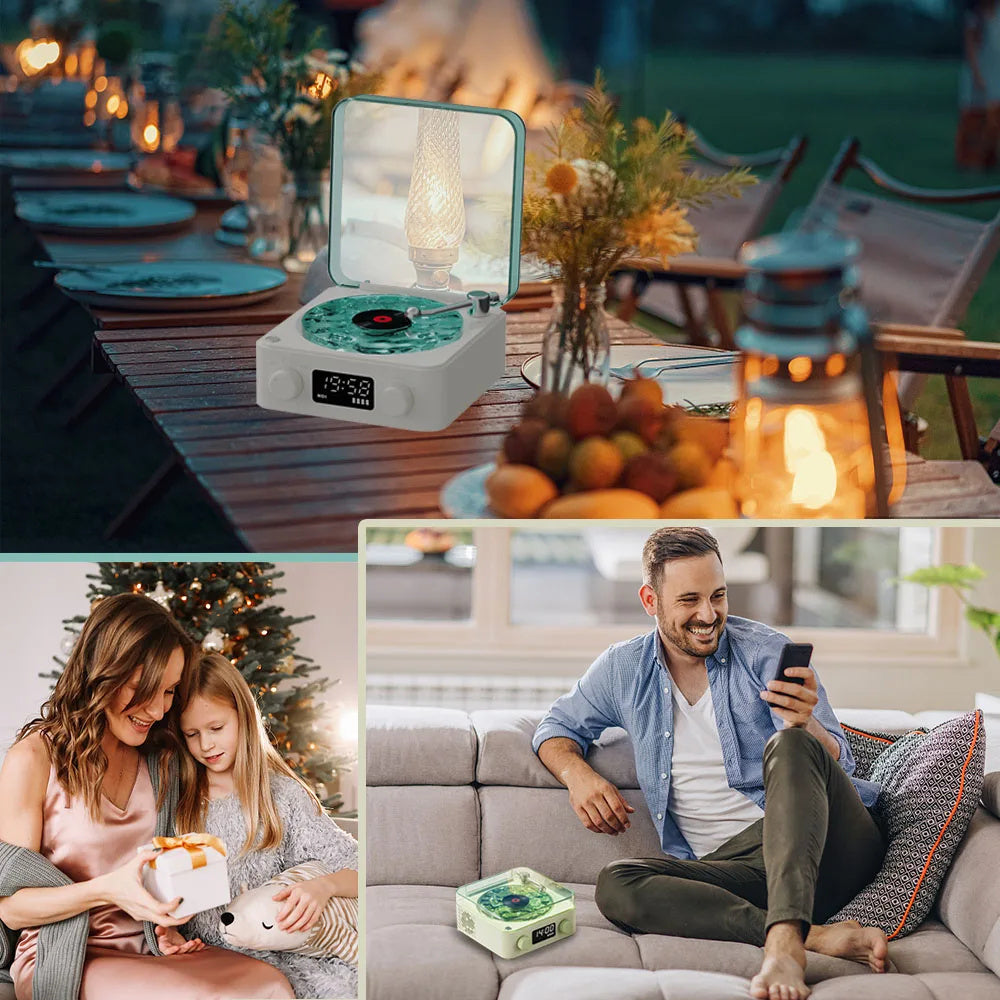 Retro Turntable Speaker Wireless Bluetooth Vinyl Record Player Stereo Sound With White Noise RGB Projection Lamp Effect